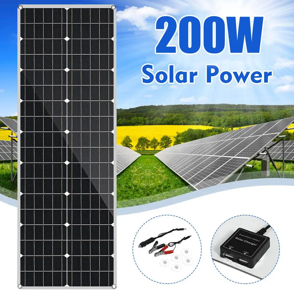 

LEORY 200W Solar Panel 18V Flexible MonoCrystalline Silicon Solar Panel for Outdoor Cycling Climbing Hiking Camping Solar Batter