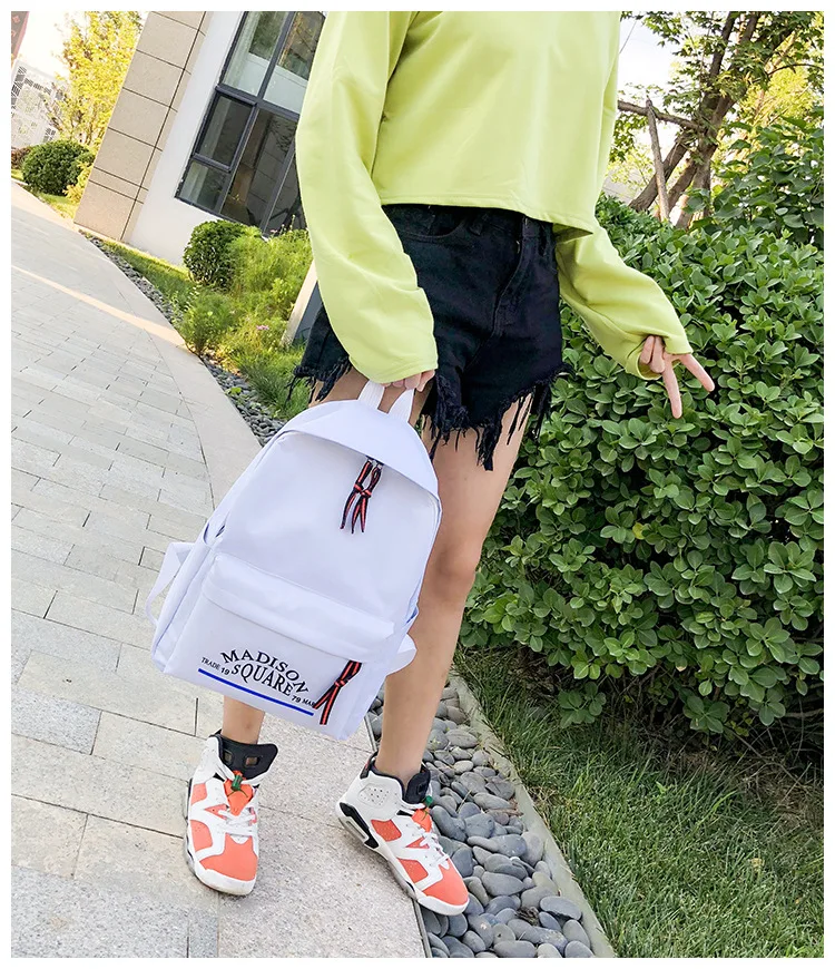 New Style College Canvas Backpack Korean-style Trendy Pure Color Backpack Men And Women High School Schoolbag