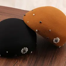 01911-luyanxuan-жемчуг стразы цветок шерсть красивый Дамский берет Женская шляпа для отдыха художника