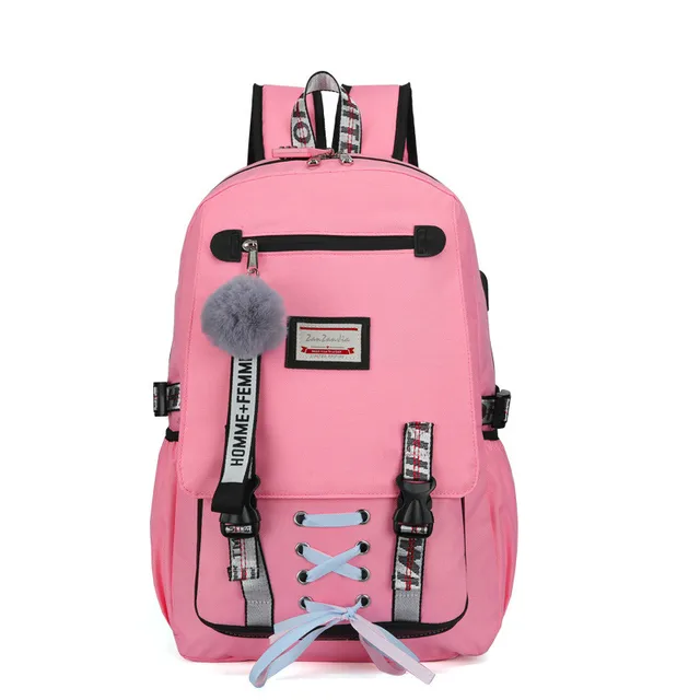2019 Casual Style Backpack for teenage girls usb with lock Anti theft backpacks women Book bag big High School bag youth College 3