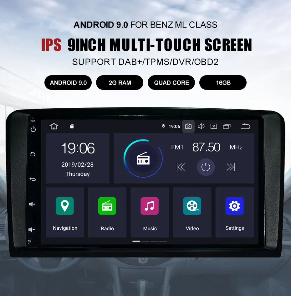 Perfect KANOR 1024*600 IPS Android 9.0 2 Din Car Autoradio For Mercedes Benz W164 ML350 ML450 ML500 ML430 X164 GL320 0