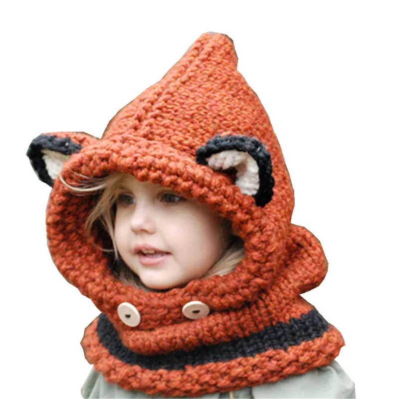 Милая зимняя шапка в стиле лисы, детские зимние шапки для детей, вязаная детская шапка, реквизит для фотографии - Color: Orange