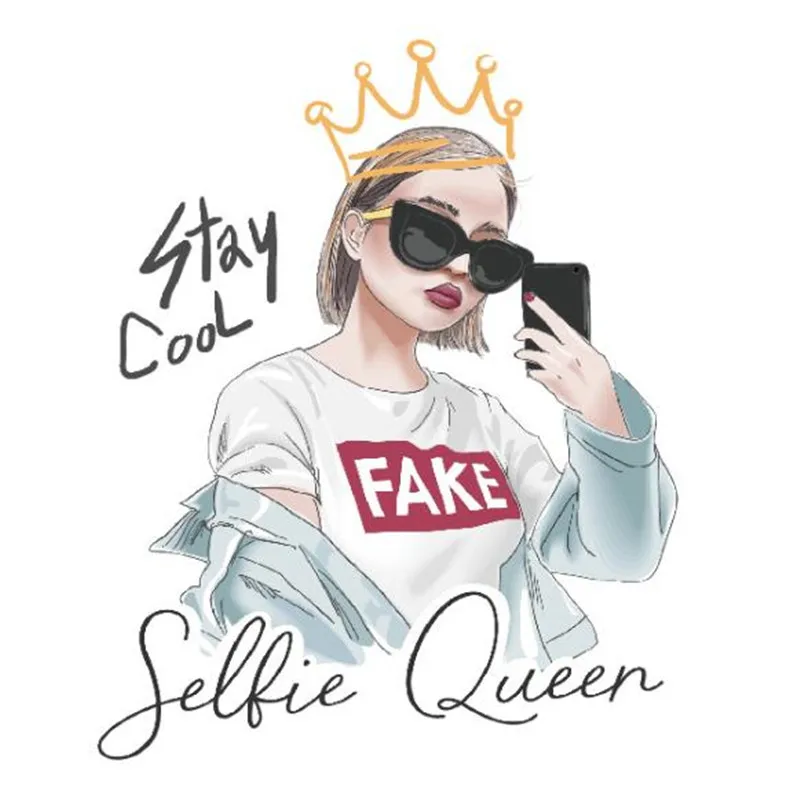 

ShinEquin Biker Patch deal with it Clothes Heat Transfer Printing Queen Stay Cool Iron on patches for clothing Girl PVC Stickers