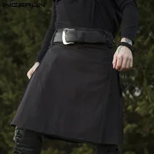 INCERUN escocés Kilt hombres tradicionales faldas plisadas estilo gótico Punk sólido escocés Kilts pantalones hombres Vintage faldas 2020