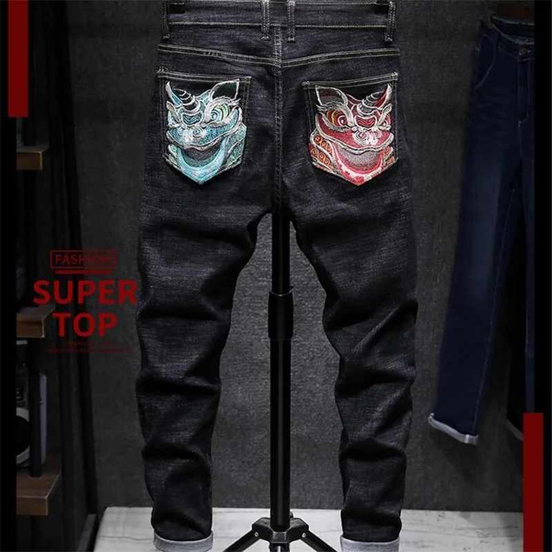 New Jeans Men 100% Cotton Embroidery Black Denim Men pants Slim Fit Trousers Cool Free shipping #80066 New Jeans Men 100% Cotton Embroidery Black Denim Men pants Slim Fit Trousers Cool Free shipping #80066