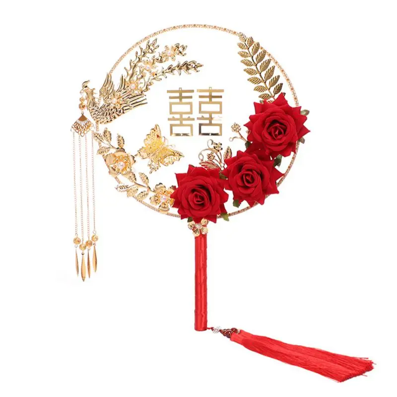 Wedding Supplies Chinese Classical Fan Fringe Double-Sided Pattern Decorative Fan Chinese Wedding Supplies Home Decoration Fan - Цвет: 3