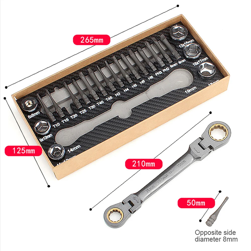 Juego de llaves de tubo multifunción, llave métrica con adaptador de enchufe, destornillador, broca, plomada, herramienta de reparación de automóviles ► Foto 3/6