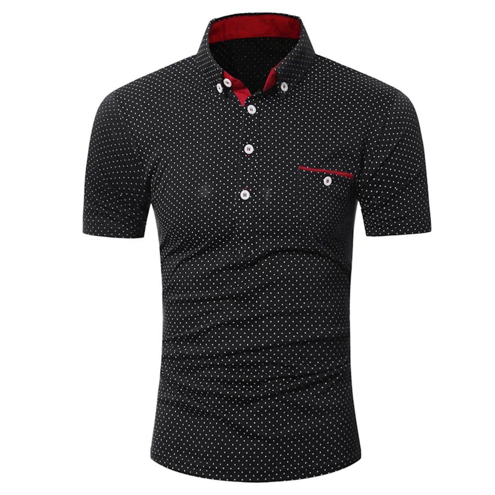 BK Homens Ocasional de Manga Curta Camisa do Camisa Magro Dot Imprimir Blusa Top Tamanho Puxar Marca 10.4 - Цвет: BK
