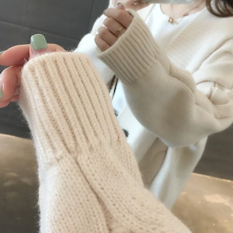 Women Cardigans Sweater V Neck Solid Loose Knitwear Single Breasted Casual Knit Cardigan Outwear Winter Jacket Coat AA5117