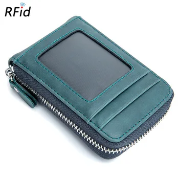 

New Rfid Organ Credit Card Holder for Men Lady Split Cow Leather Business Card Wallets Zipper Cardholder Travel Porte Carte Box