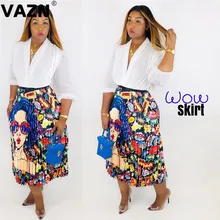 VAZN GLSD18277 Новая мода распродажа высокие уличные юные плиссированные юбки с принтом ночной клуб ветер средней длины юбки Офисная Женская юбка