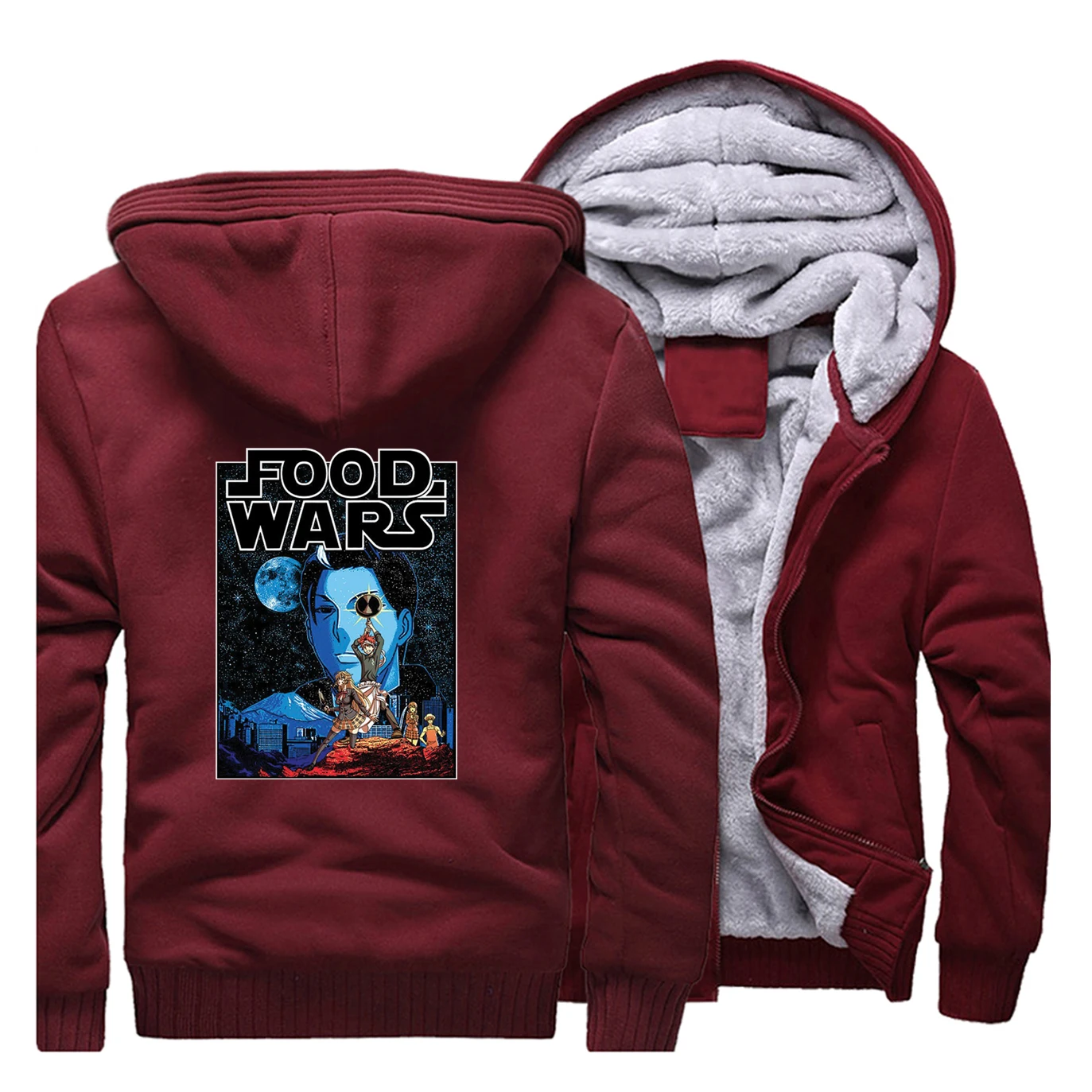 Winter Thick Men Jacket Hoodie Shokugeki Coat No Soma Food War Star Jackets Wars Raglan Sleeve Warm Fleece Harajuku Warm Coats - Цвет: Wine Red