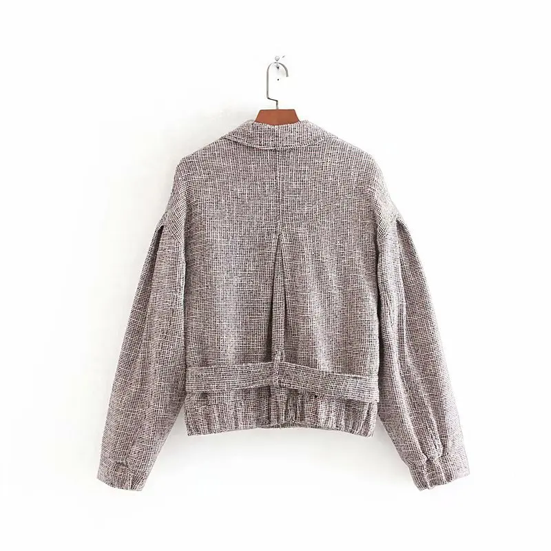 

Western Style Autumn New Style Pocket-Accent Hand-woven Tweed Lace-up Jacket Short Coat