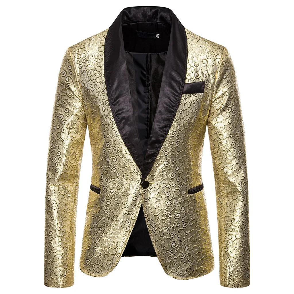 Блейзер, куртка для мужчин, Модный зимний и осенний очаровательный мужской повседневный приталенный костюм с одной пуговицей деловой плащ, куртка, блузка для вечеринок - Цвет: Gold