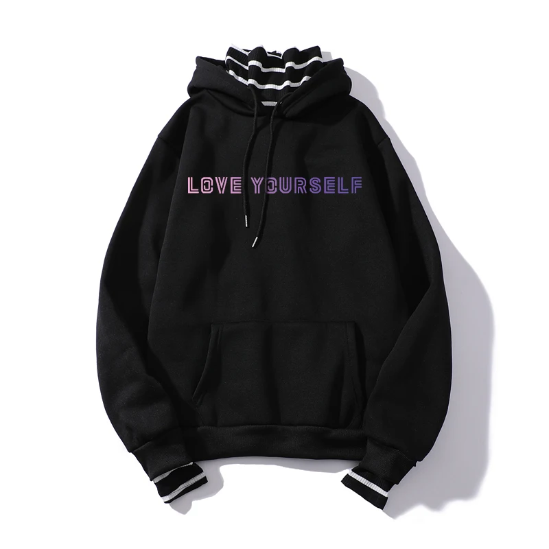 Унисекс Толстовка KPOP двойная Толстовка Love Yourself KPOP Толстовка подходит для Harajuku KPOP Толстовка Топ - Цвет: LOVEYOURSELF1BLACK