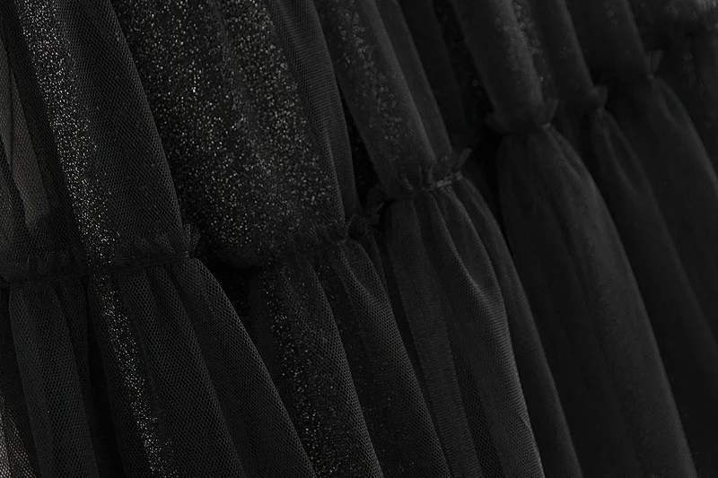 Сетчатое платье Женская полудлина Стиль A-line юбка короткая юбка пышная юбка черная сетчатая юбка 8166