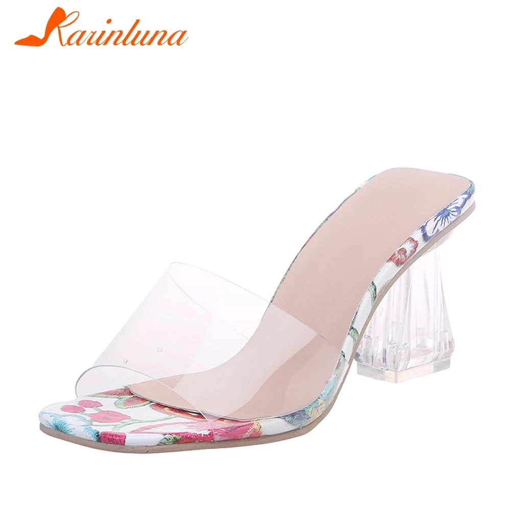 

Karinluna Fashion New Peep Toe Strange Style Summer Sandals Woman Slip-On Metal Decoration Elegant Party Shoes Women Sandals