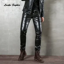 1 шт., мужские кожаные брюки, плюс размер, брюки, осень, искусственный мех, из искусственной кожи, с полосками, черные, мужские обтягивающие брюки-карандаш