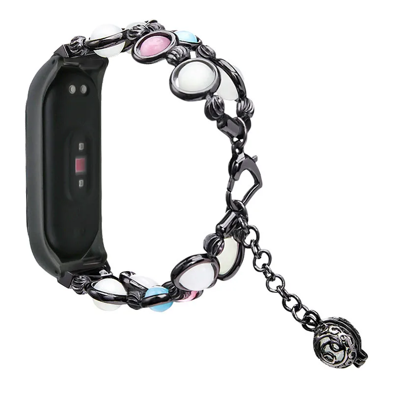 Black Для Xiaomi Mi Band 4 сменный ночной Светильник браслет из бусинок ремешок чехол роскошный ремешок для часов элегантный розовое золото - Цвет ремешка: Black