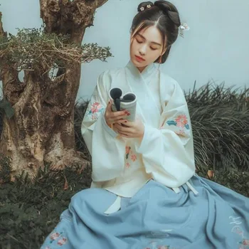 

2020 new fashion Summer Dress Women Vintage O-Neck embroidered Two-piece Chinese style Dress Dames Jurken Casual Women Dress