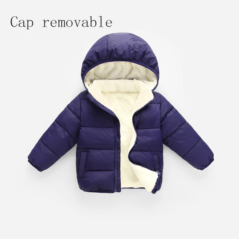 Детский Зимний пуховик для детей, теплая одежда, пальто с капюшоном для мальчиков и девочек, верхняя одежда из овечьей шерсти, детская хлопковая куртка, TZ137 - Цвет: Navy Removable