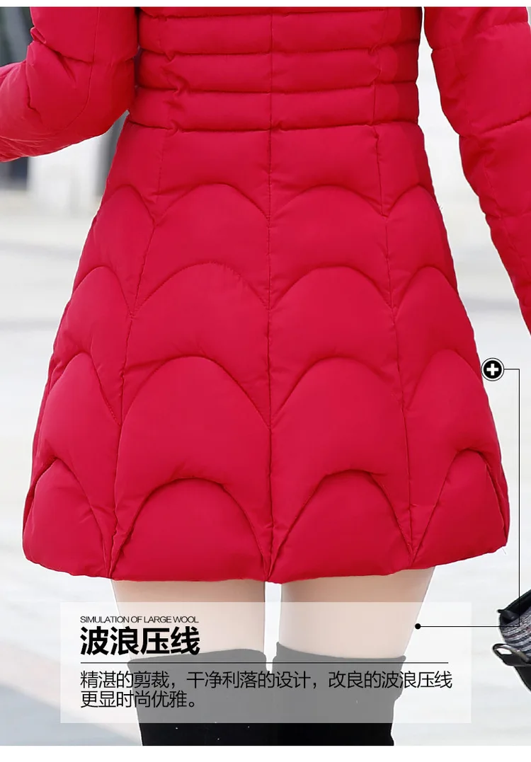 WOMEN'S Wadded Jacket Winter New Style Mid-length Slim Fit Elegant Korean-style Large Fur Collar Cotton-padded Clothes Fashion T
