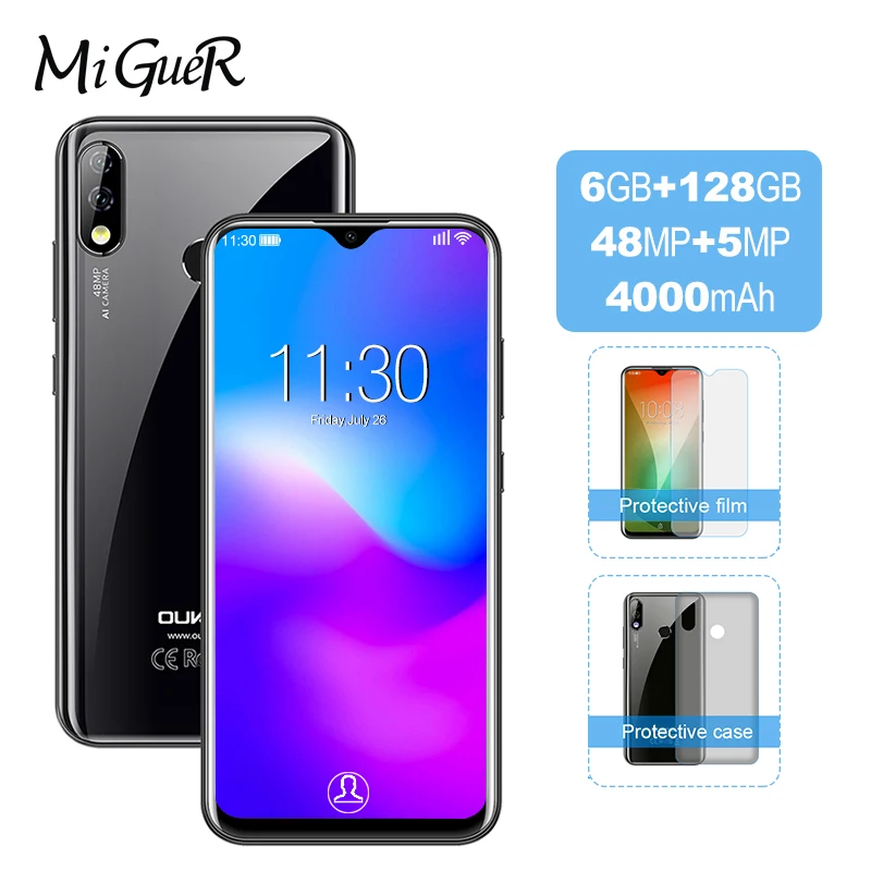 OUKITEL Y4800 Android 9,0 Pie, 6 ГБ, 128 ГБ, 6,3 дюйма, FHD+ капля воды, 4G, смартфон, распознавание лица, отпечаток пальца, 4000 мАч, быстрая зарядка, мобильный телефон