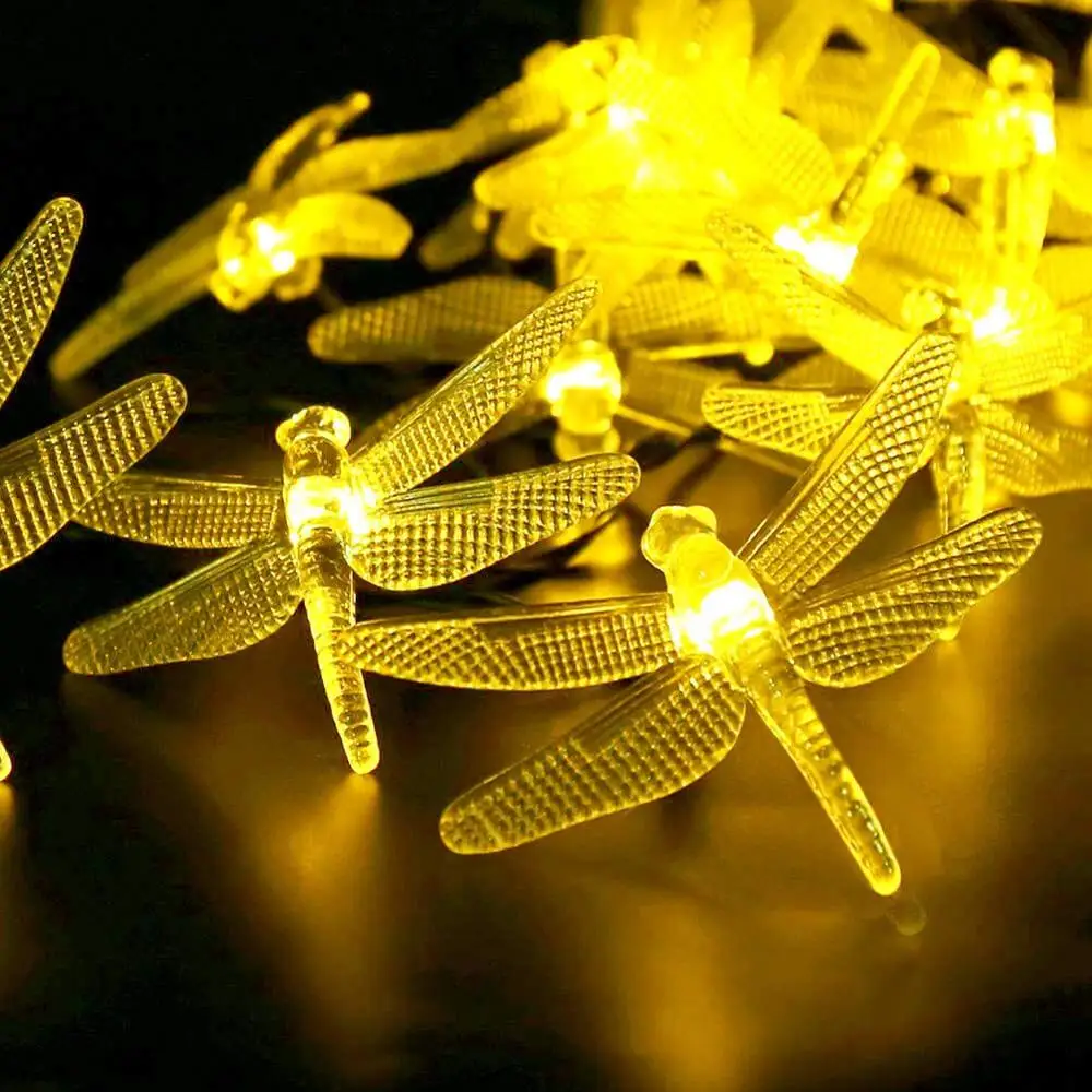 Солнечные Гирлянды 6 м 30LED в форме стрекозы водонепроницаемый сказочное украшение освещение для внутреннего/наружного, патио Рождественская вечеринка - Испускаемый цвет: Warm White