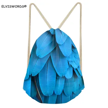 

ELVISWORDS 3D Peacock Feather Print Drawstring Backpack Outdoor Sports Travel Gym Sack Bags Rucksack Bookbags Yoga Bag Child Bag