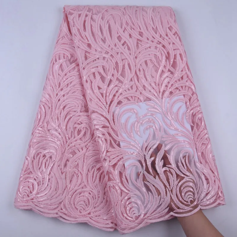 Последние Розовые молочные шелковые кружева высокого качества французская сетка молочные шелковые кружева ткани с блестками для нигерийского свадебного платья S1736