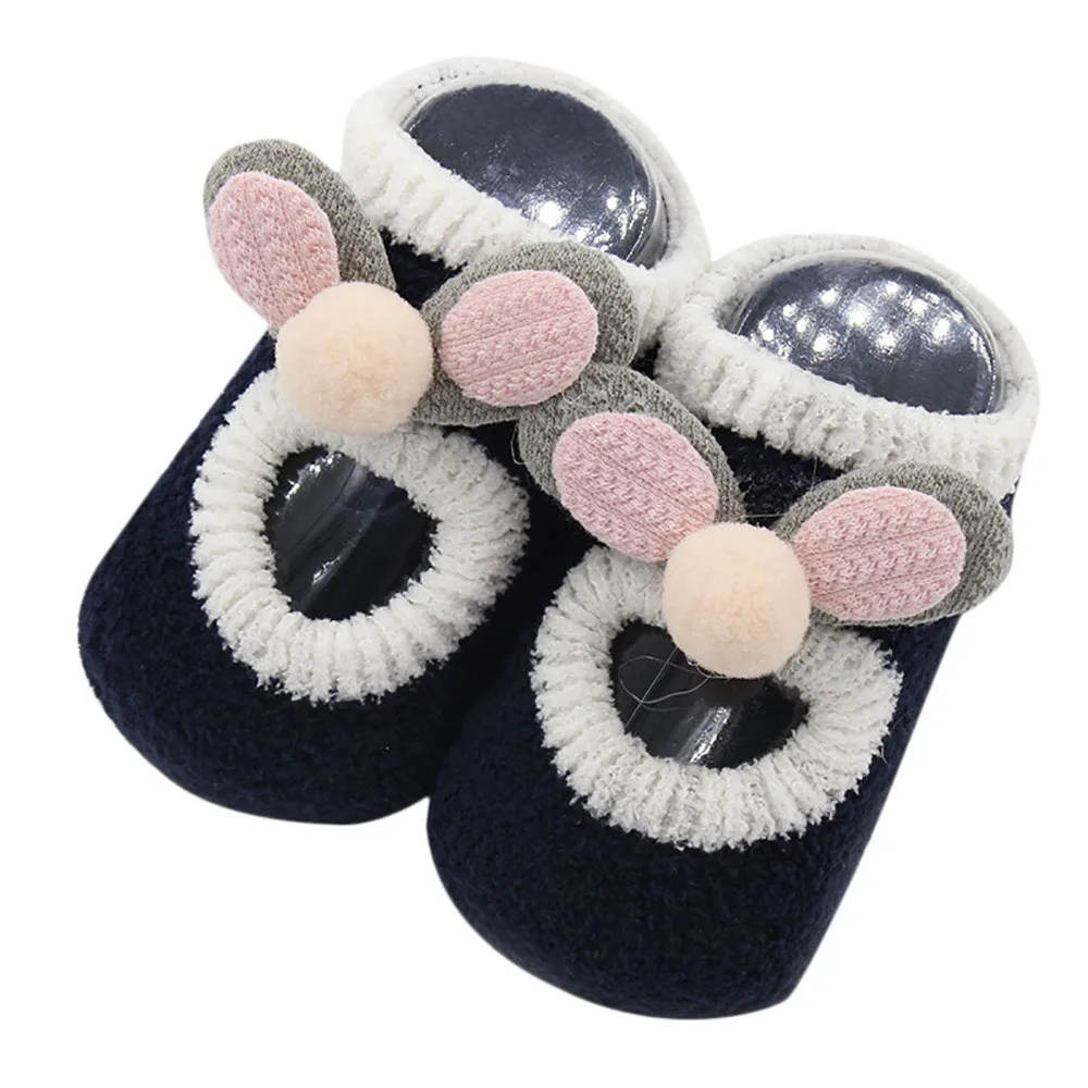 Dark Blue Baby Socks Winter Warm Thick Infant Sock Rubber Floor Anti Slip Sock Soft Cotton Lovely Cute Cartoon Ears Socks Recien Nacido - Цвет: Dark Blue