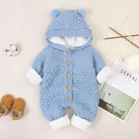 Newborn Baby Clothes Cardigan Hooded Rompers Autumn Winter Girl Boy Fashion Infant Costume Kids Toddler Cashmere Knit Jumpsuit 5