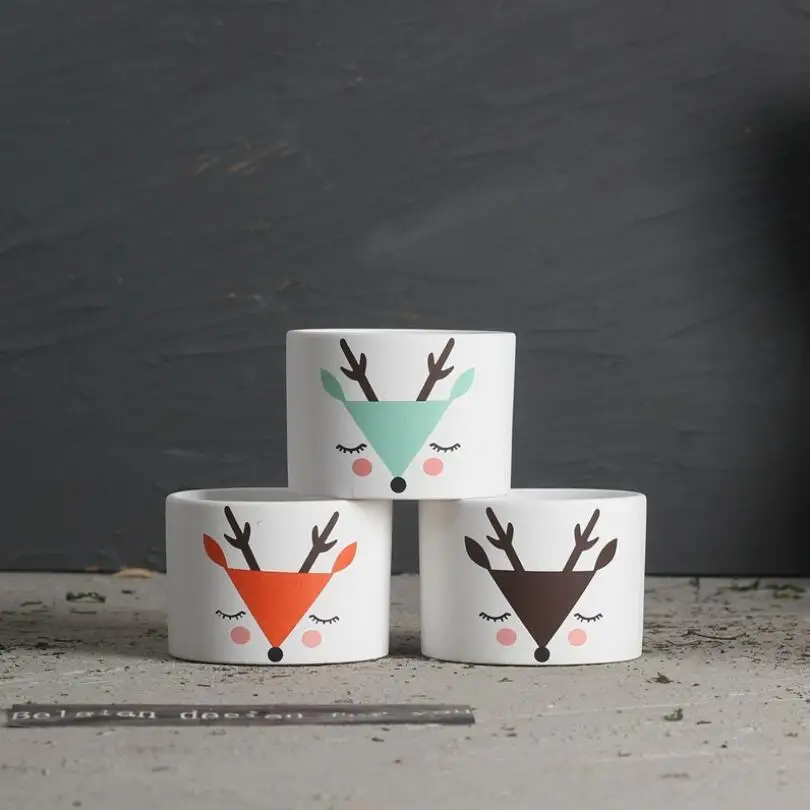 Coffee Elk Лидер продаж, современный стиль, белый цветной керамический цветочный горшок, офисный горшок, украшение для дома и рабочего стола, цветочный горшок с рисунком лося, Золотой держатель - Цвет: Coffee Elk
