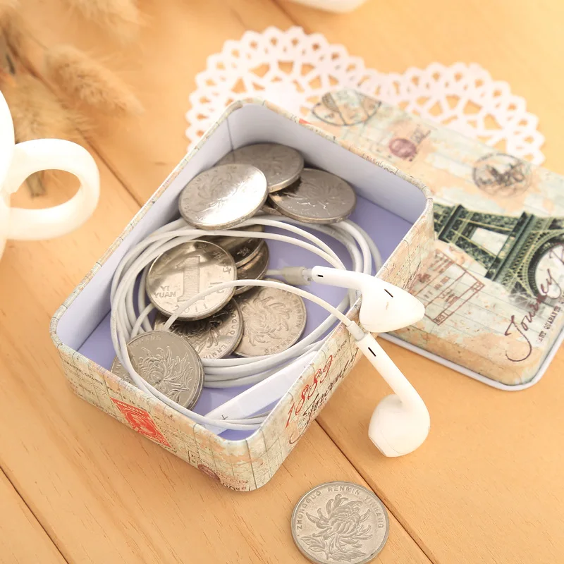 

2pcs/lot Creative Korean Tinplate Box Household Items Makeup Storage Box Earphone Change Cute Storage Iron Box