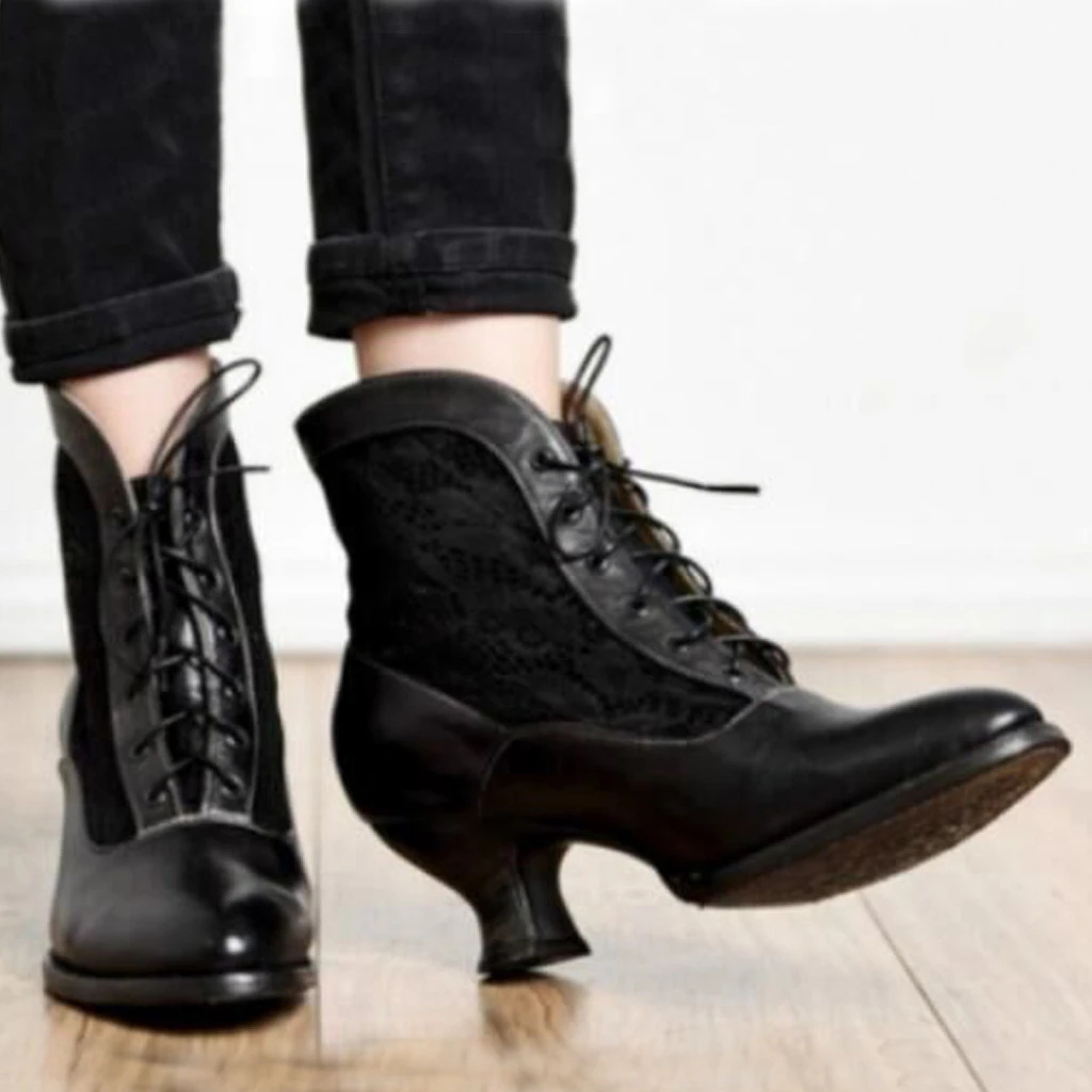 Botines de otoño a moda para mujer, botas cortas Vintage con cordones y puntiagudos, zapatos de invierno de grande de zapatos de mujer #913|Botas el tobillo| - AliExpress