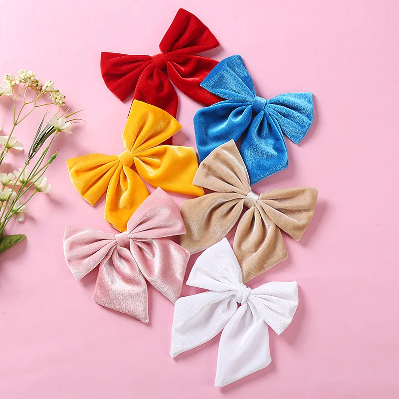 Koreanische 6 Zoll Samt Bögen Haar Clips Für Kinder Nette Weiche Band haarnadel Kinder Big Bowknot Party Hairclip Mädchen Haar zubehör