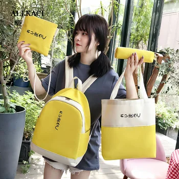 

4pcs/Set Laptop School Backpacks for Teenagers Girls Boys Female Students Bagpack Cute Kids Canvas Bag Satchel Travel Bag 5051