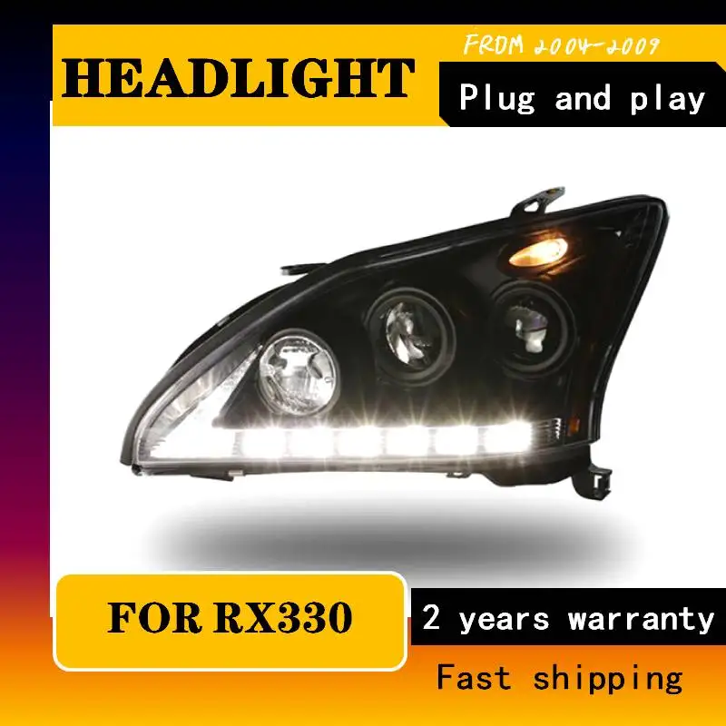 

Car Styling For 2004-2009 Year For Lexus RX330 RX350 LED Head Lights Headlamps Chrome Housing Yellow Reflector SN Accessories