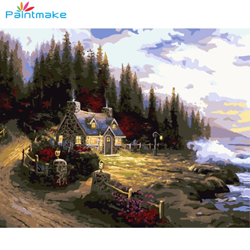 Painting Number Canvas House Oil Paint Diy Forest House Canvas Wall