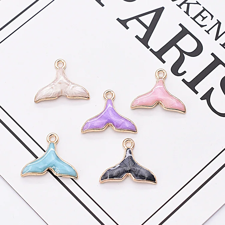 

10pcs Oil Drop Pearl Powder Multicolor Whale Tail Zinc Alloy Jewelry Pendant Handmade DIY Necklace Bracelet Pendant Material