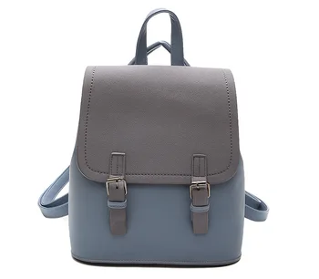 

New PU leather girls backpacks popular women's simple contrast color bag
