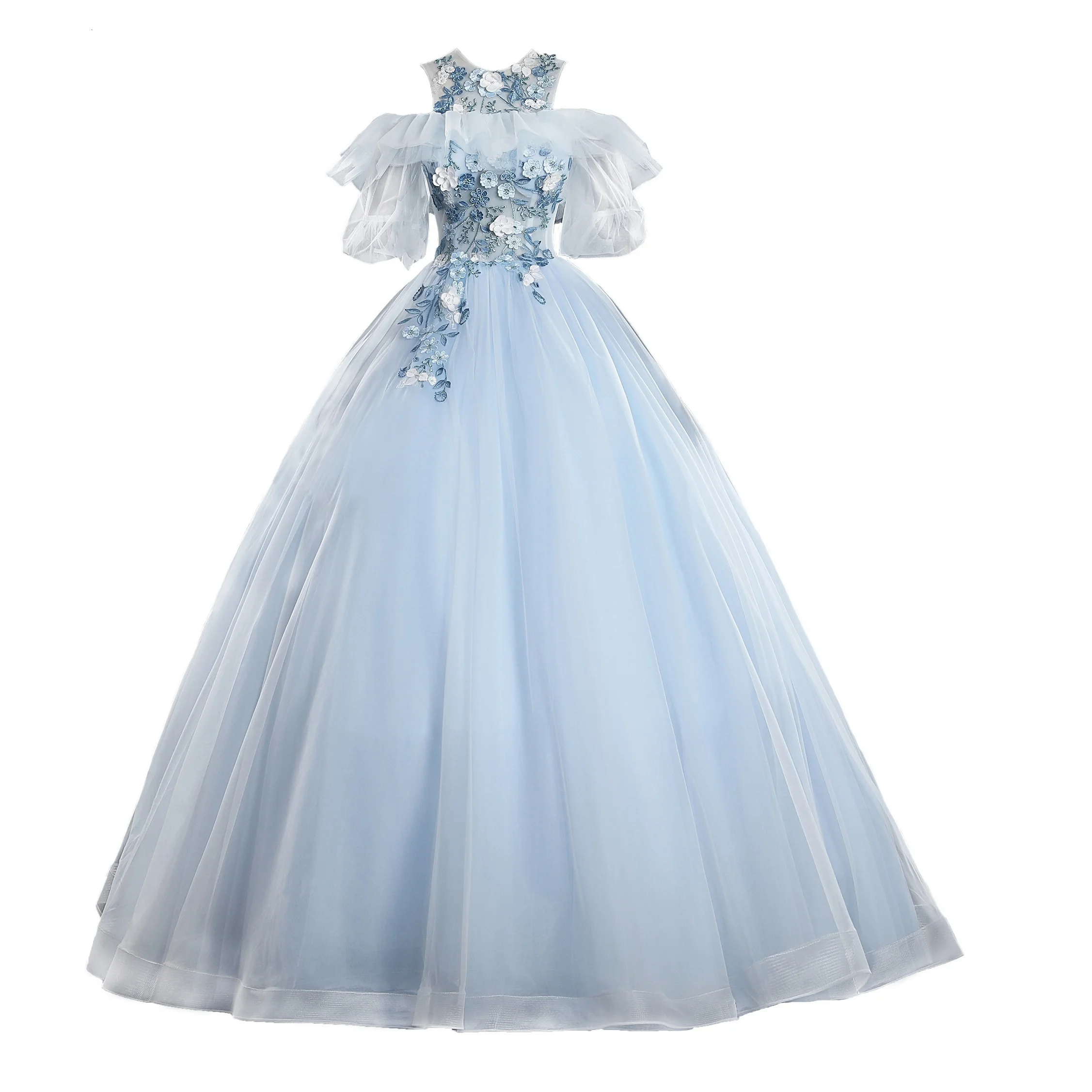 J 100%real pale blue bubble ruffled carnival medieval dress Renaissance ball Gown queen Victorian dress /Marie Antoinette/Belle