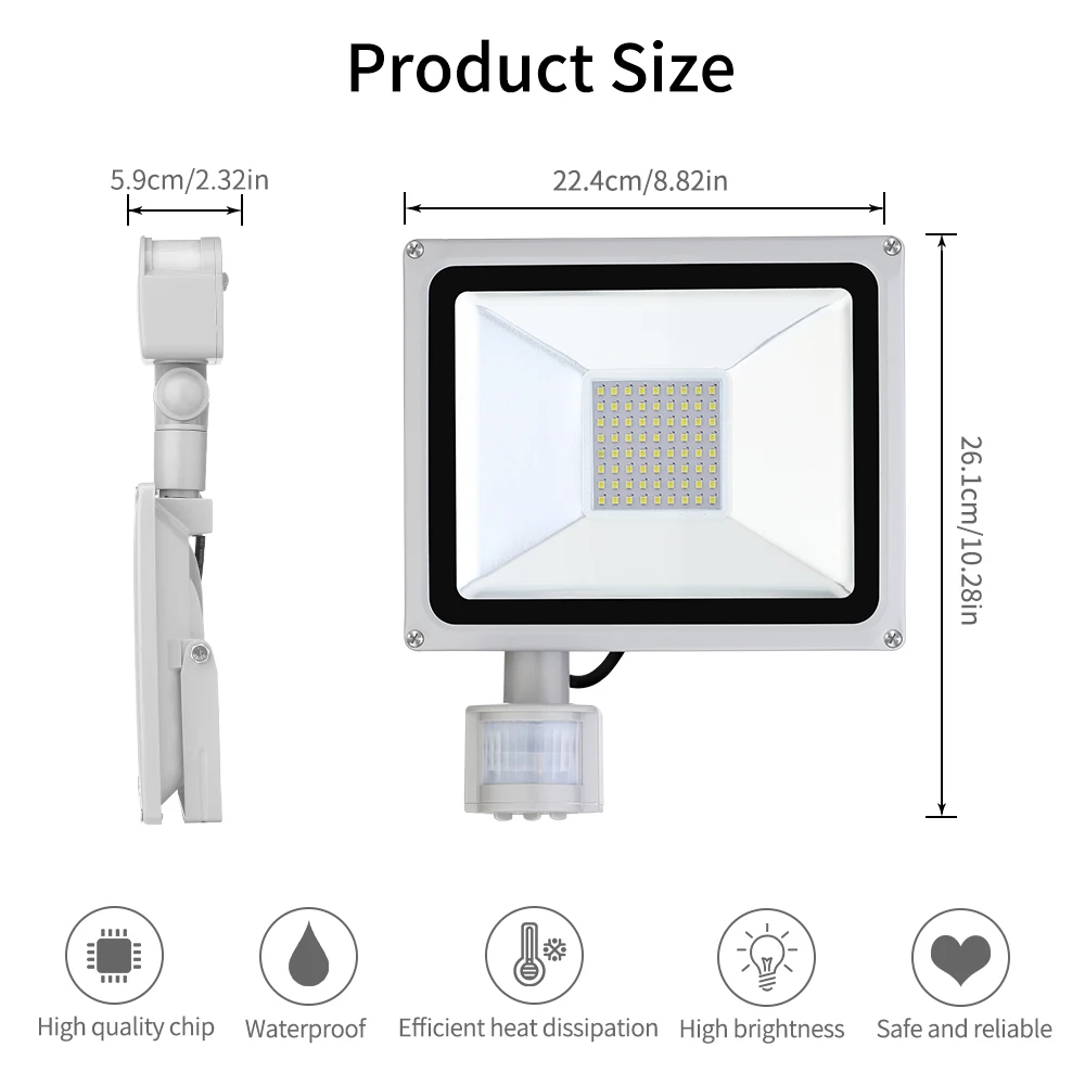 50W LED Flood Light with Motion Sensor Waterproof AC220V PIR LED Floodlight Outdoor Projector Lamp Spotlight for Garden (2)