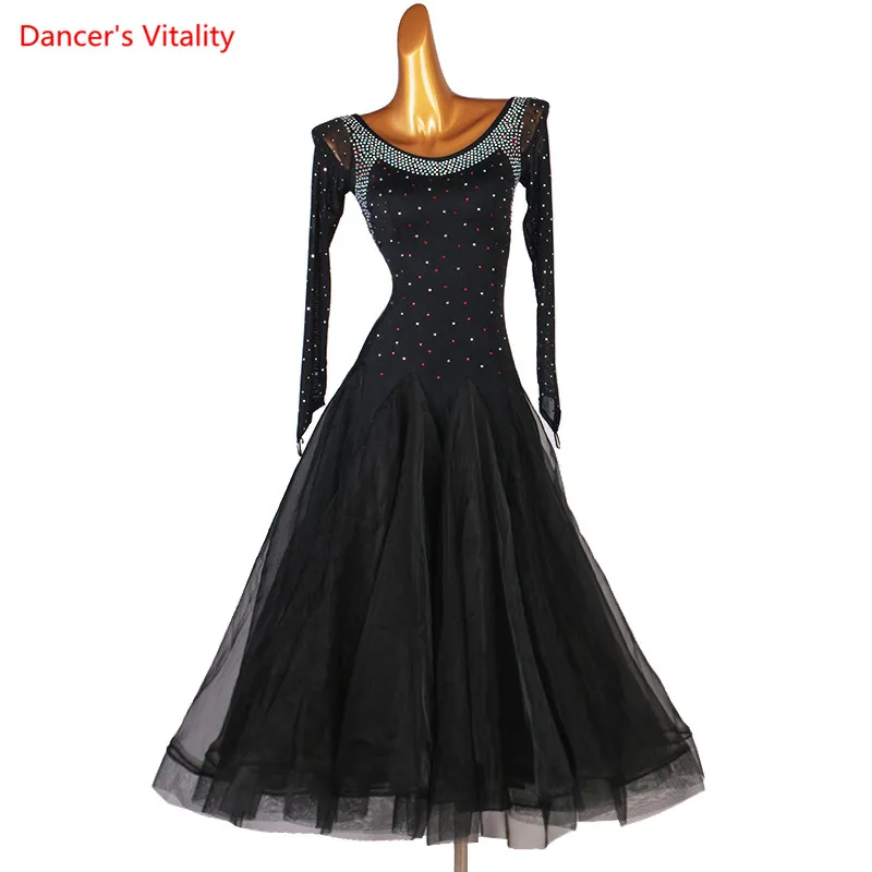 Ballroom Dance Dress Mesh Diamond Big Swing Skirt Performance Clothes Profession Custom Female Adult Child Competition Clothing |
