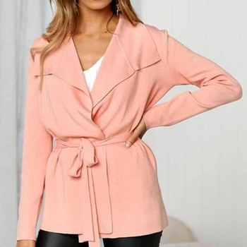 

2019 New Autumn windbreaker new large size women's solid color tie windbreaker loose coat long coat female