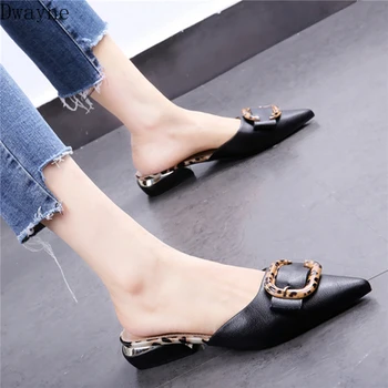 

2020 summer new pointed temperament leopard square buckle flat slippers women