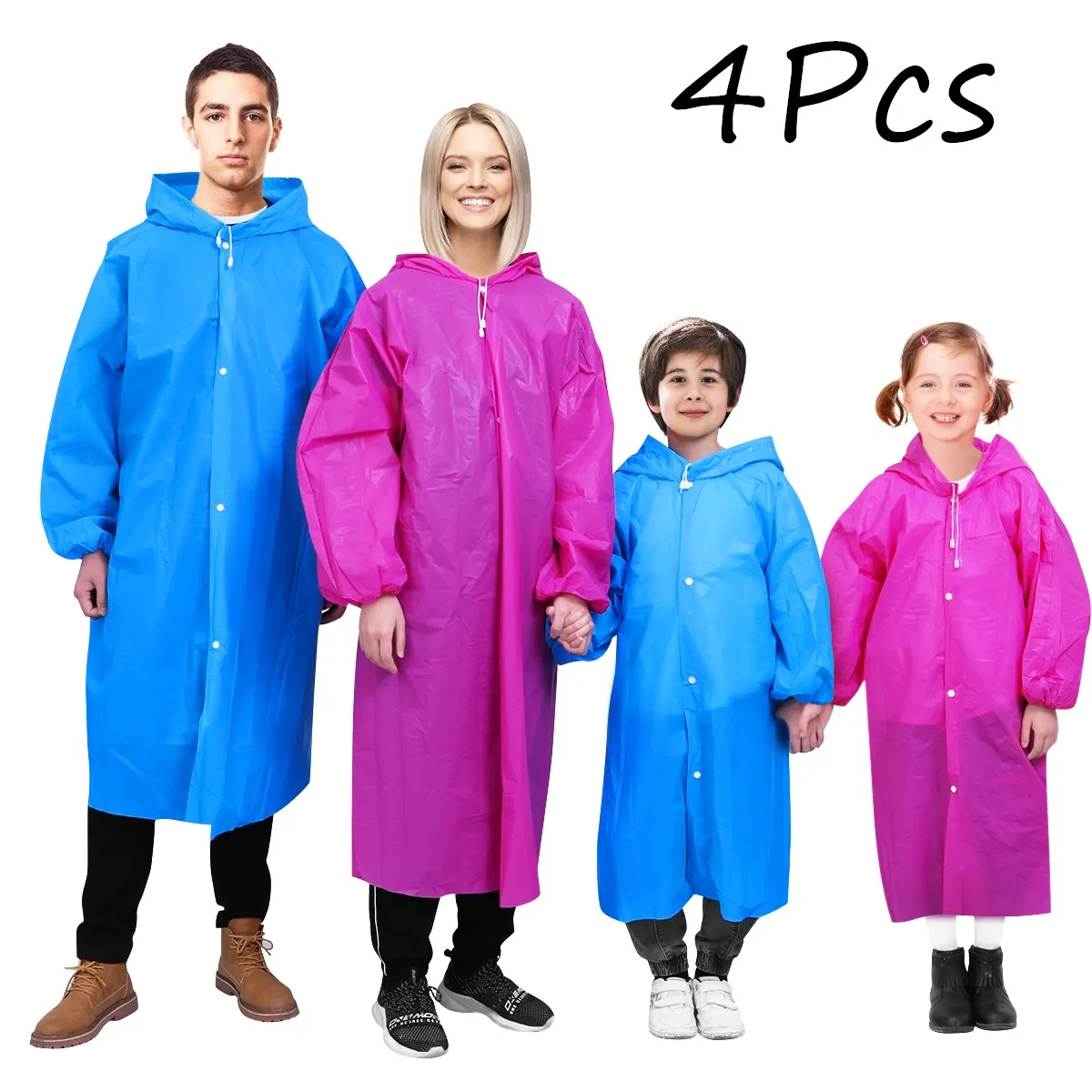 

MOVTOTOP 4PCS Reusable Rain Ponchos Portable Durable Emergency Practical Raincoat Rain Poncho Rainwear for Women Kids Men Adults