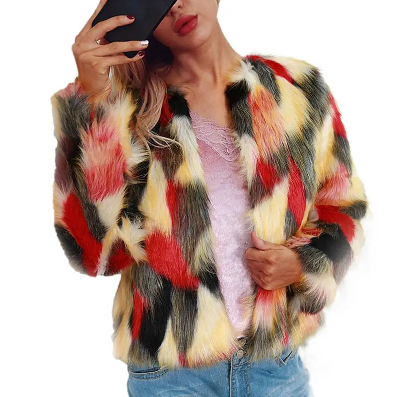 Winter Fashion Warm Colorful Faux Fur Coat Chic Jacket Cardigan Outerwear Top For Party Club Cocktail New Arrived