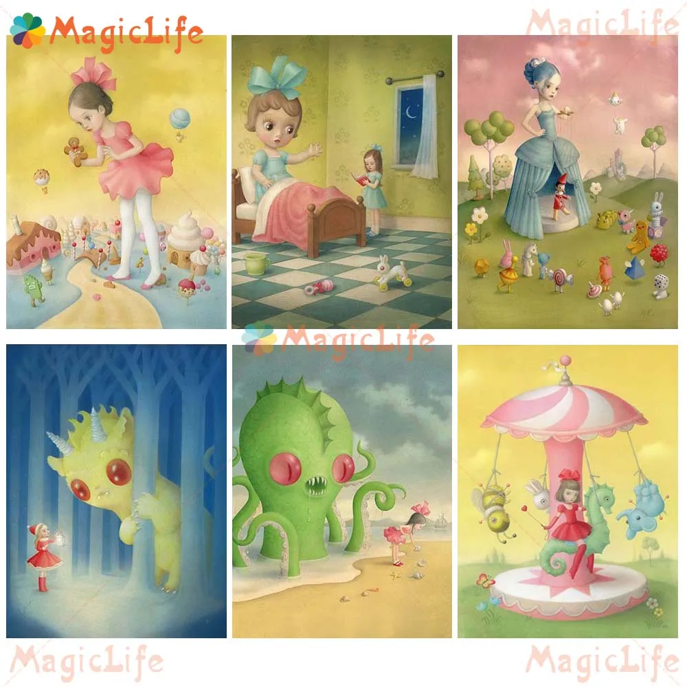 

Cartoon Baby Girl Doll Wall Pictures For Living Room Nursery Octopus Cute Gift Nordic Poster Wall Art Canvas Painting Unframed