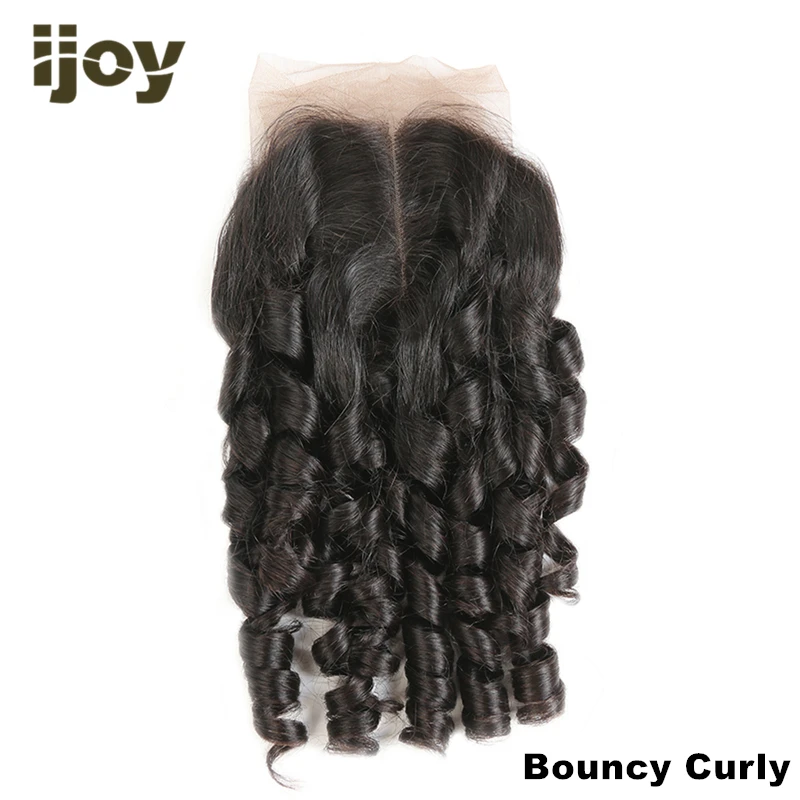 Bouncy Curly Kinky Curly Hair Closure человеческие волосы для наращивания 4x4 закрытие шнурка натуральный цвет "-20" бразильский кудрявый закрытие Non-Remy IJOY - Цвет: Bouncy Curly